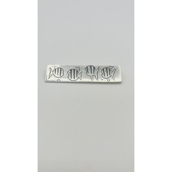 Brooch Pin Sterling Silver 925 Vintage Taxco Mexico TB-118 Rectangle Fishes